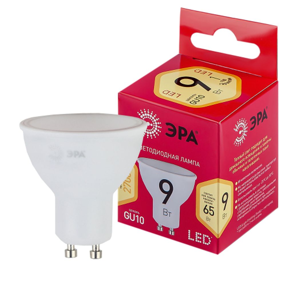 Лампа светодиодная ЭРА RED LINE LED MR16-9W-827-GU10 R GU10 9 Вт софит теплый белый свет | Лампы cветодиодные Точечные (Софиты) (MR, PAR)