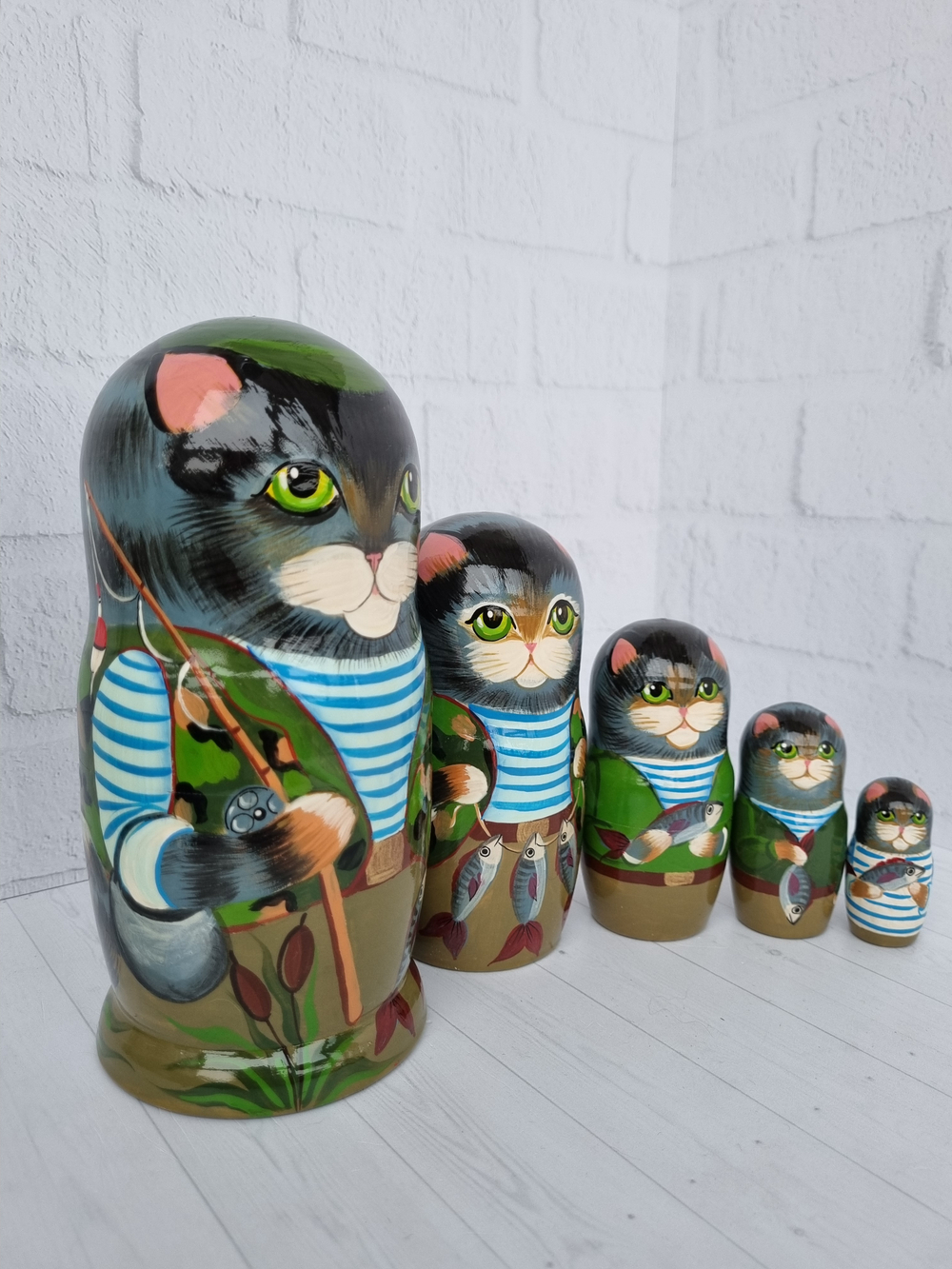 Матрешка "Котик Рыбак" 5мест