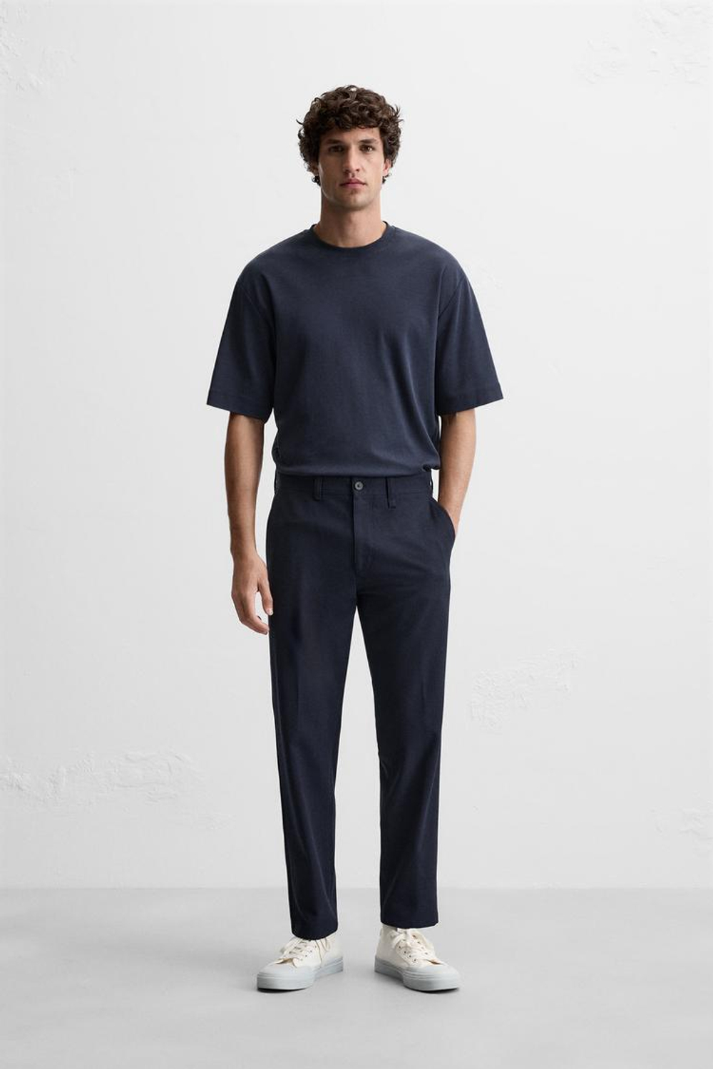 ZARA БРЮКИ КОМФОРТНОЙ ПОСАДКИ ИЗ РЕЛЬЕФНОЙ ТКАНИ, СИНИЙ