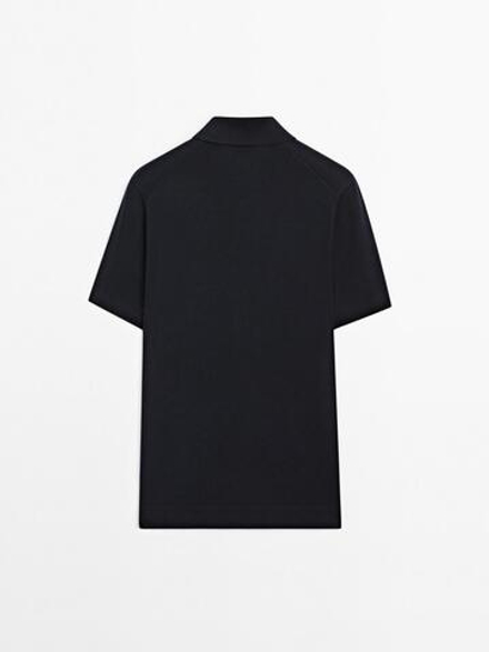 Massimo Dutti Поло с короткими рукавами из рельефной ткани, темно-синий
