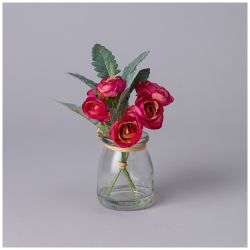 БУКЕТ ИСКУССТВЕННЫХ ЦВЕТОВ В КРУГЛОЙ ВАЗЕ ВЫСОТА= 16СМ (МАЛ=8ШТ./КОР=64ШТ.)