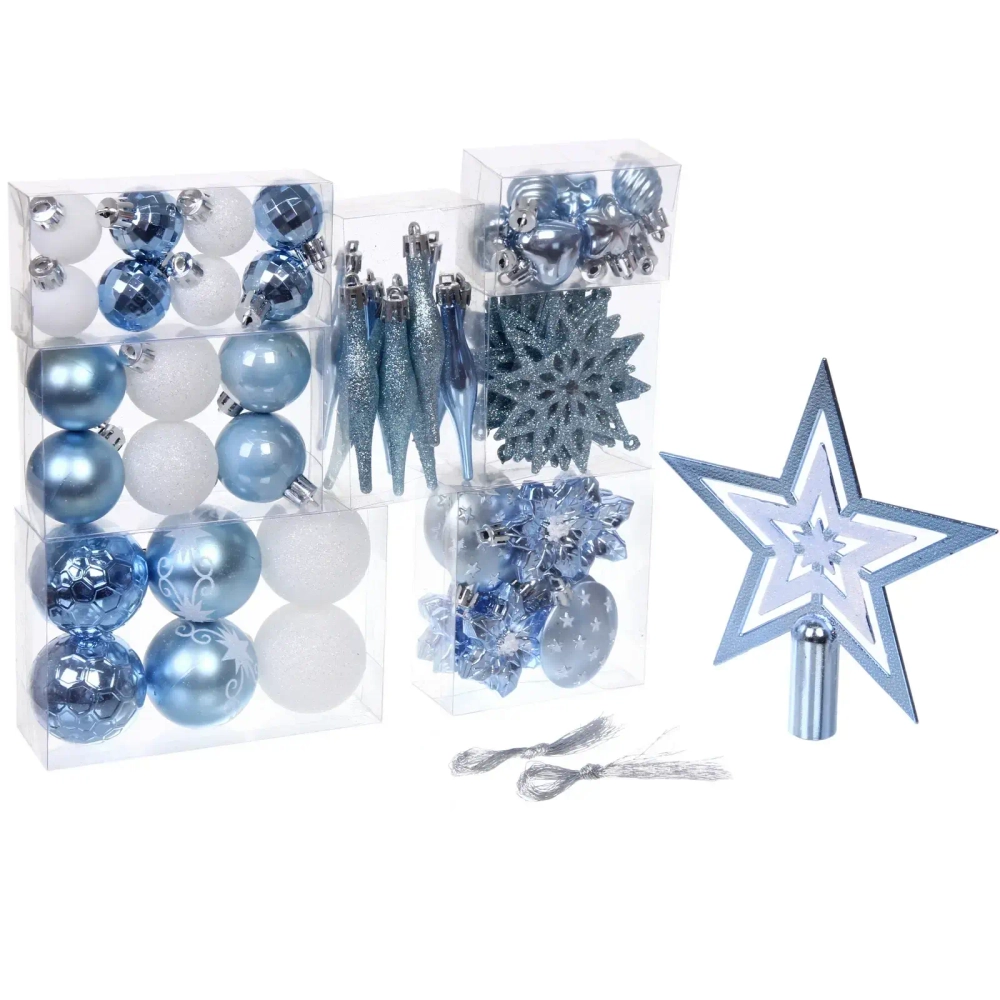 Набор ёлочных украшений «Сказочная зима» 45 предметов, Белый/Голубой