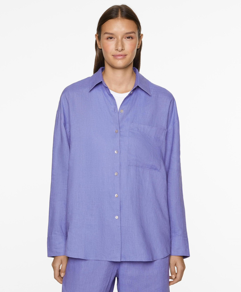 Oysho Льняная рубашка, лавандовый