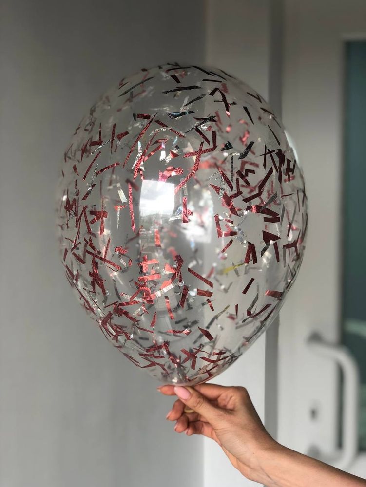 Воздушный шар с наполнением конфетти полоски розовое золото ПАЛИТРА №4151