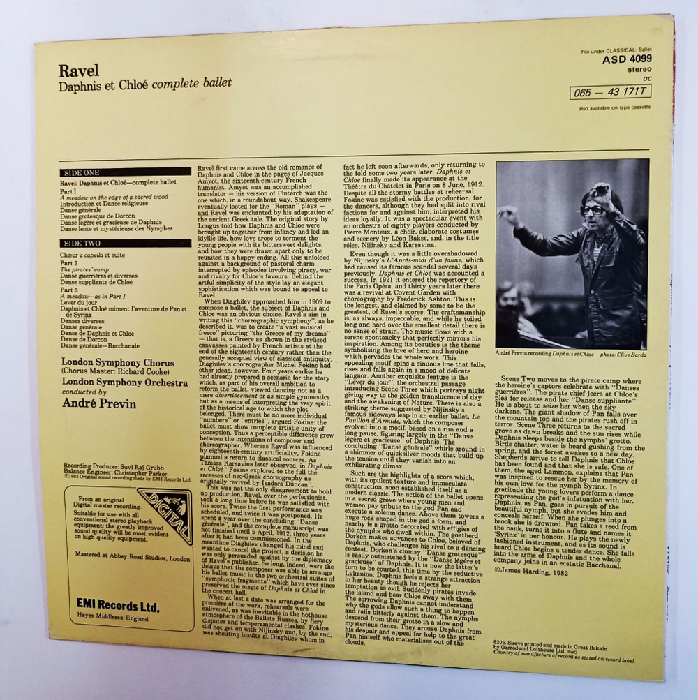 Винтажная виниловая пластинка LP Ravel Равель, Andre Previn, The London Symphony Orchestra, London Symphony Chorus Daphnis Et Chloe (UK 1982)