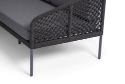 "Канны" диван модульный плетеный из роупа (узелки), каркас алюминий темно-серый (RAL7024) муар, роуп темно-серый круглый, ткань темно-серая 027