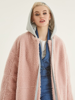 Шуба женская чебурашка из шерсти тедди, SilverFox (арт. S969cb)