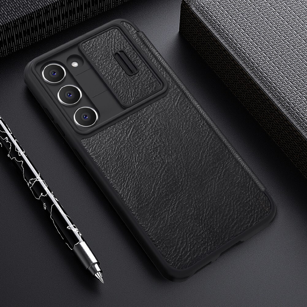 Кожаный чехол книжка от Nillkin для смартфона Samsung Galaxy S23+ Плюс, серия Qin Pro Leather с защитной шторкой для камеры