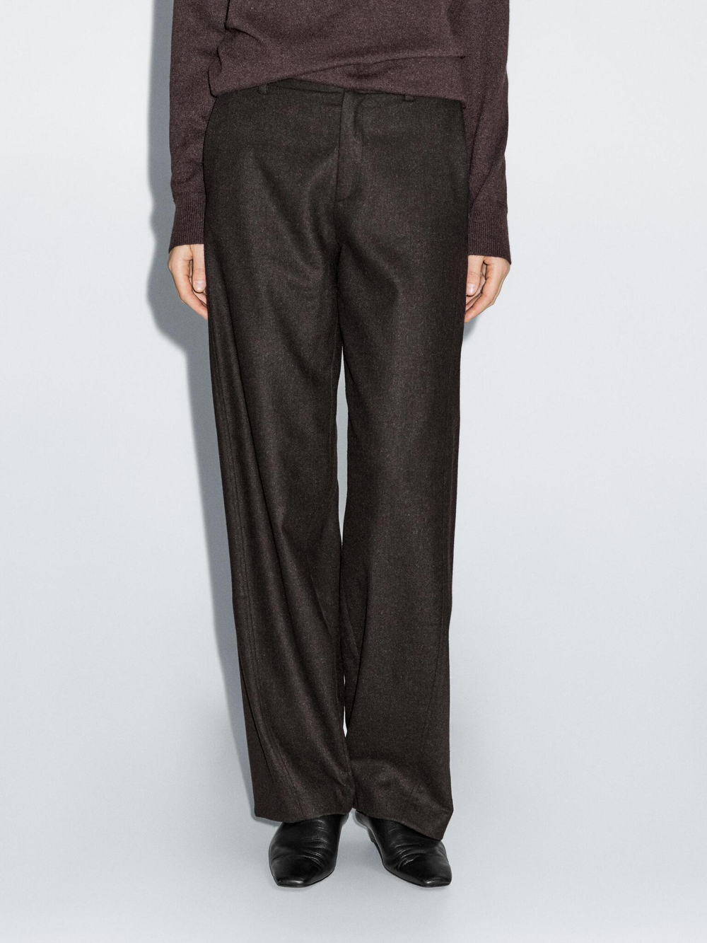 Massimo Dutti Брюки из смесовой шерсти и фланели, шоколадный