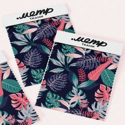 Ткань габардин яркие листья монстеры