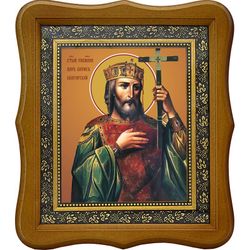 Борис (в Крещении Михаил) Болгарский, равноапостольный царь. Икона на холсте.