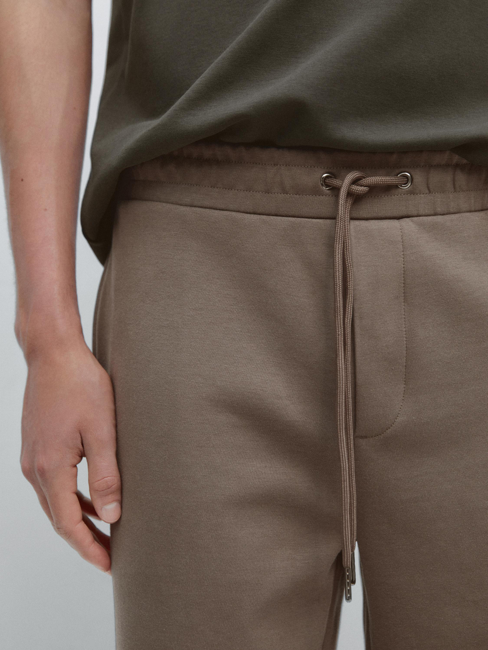 Massimo Dutti Спортивные брюки-джоггеры из смесовой хлопковой ткани, хаки
