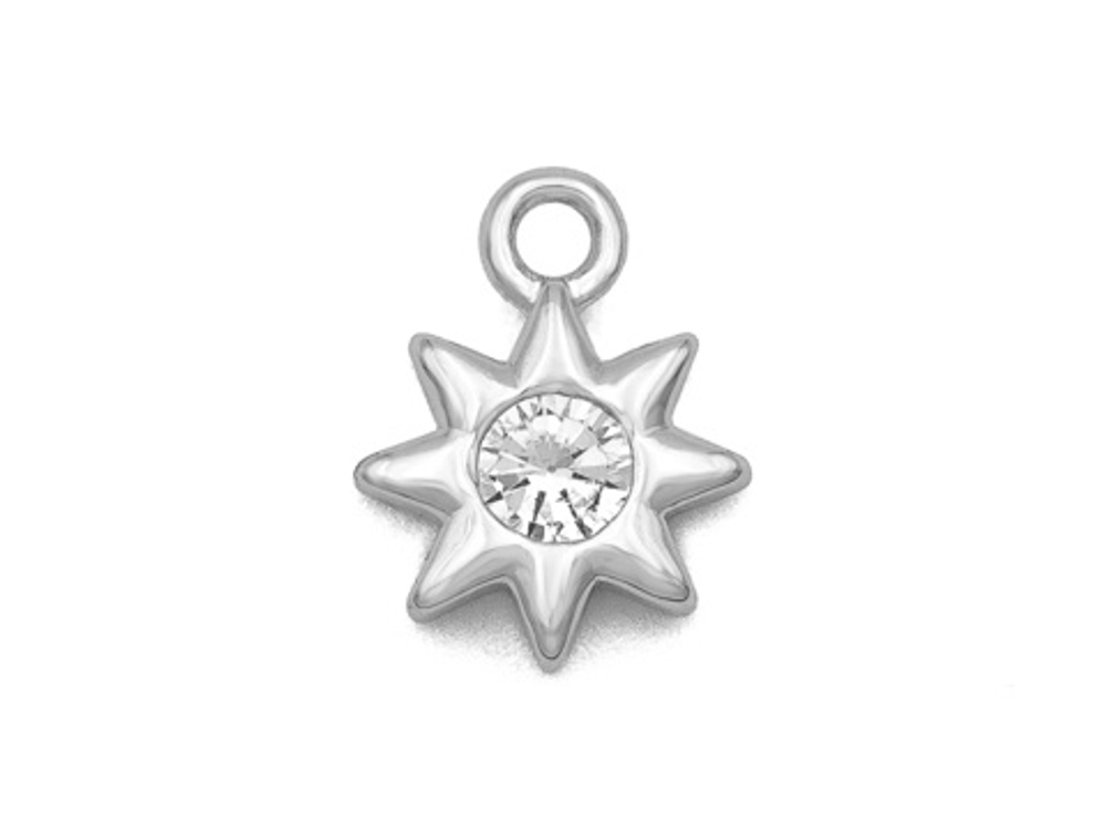 50097-р Подвеска Звездочка-мини с цирконом, 9*7 мм, родирование