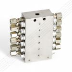 SSV-12 - Питатель для прогрессивных систем смазки с рабочим давлением 300 бар, количество выходов 12, максимальная доза 0,2 мл/цикл, без реле