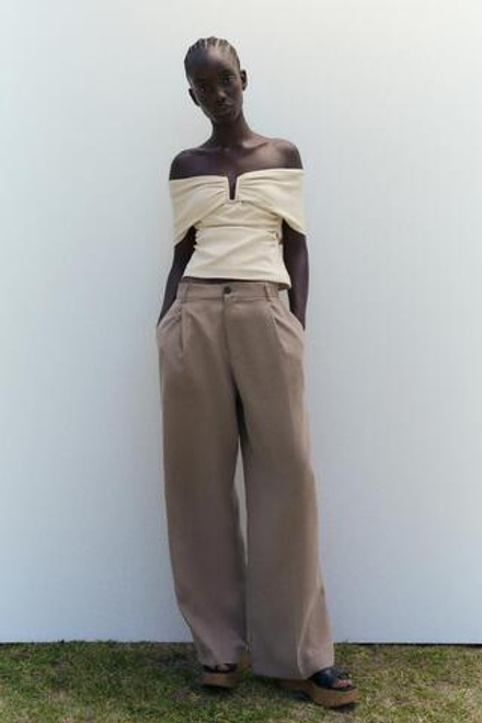 ZARA ТОП В СТИЛЕ РУСТИК С БАНТОМ, БЕЖЕВЫЙ
