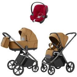 Коляска Carrello Vector 2025 CRL-6551 и автокресло Cybex Aton B2 Dynamic Red 3 в 1 Golden Beige
