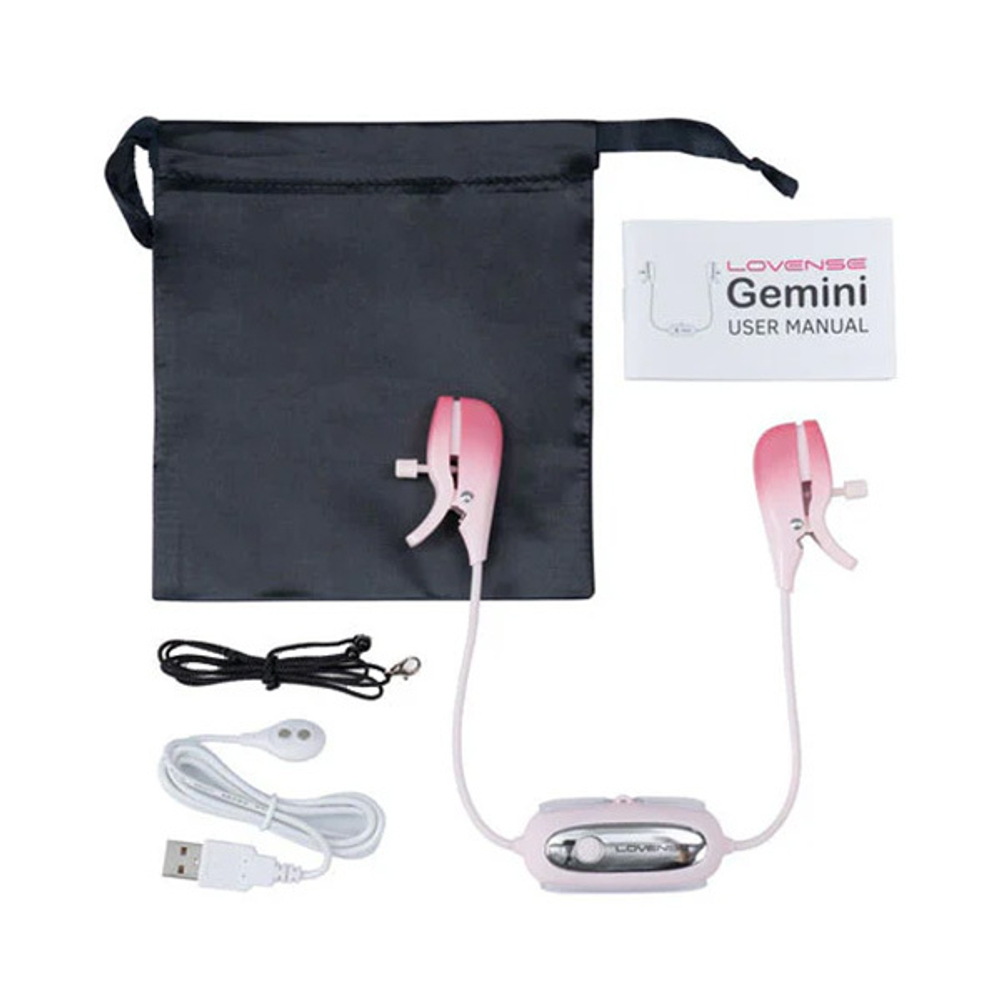 Розовый вибромассажер для сосков с управлением через приложение Lovense Gemini App Controlled Vibrating Nipple Clamps Clit Clamps LE-27