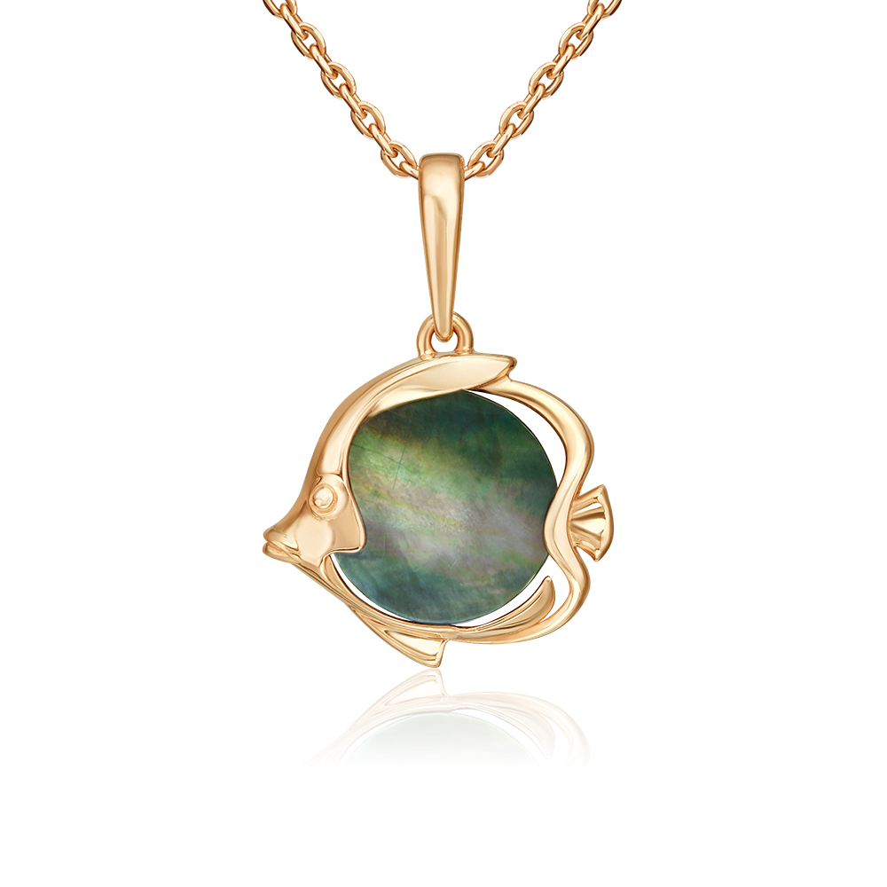 Подвеска «Тропическая рыбка» из красного золота с перламутром