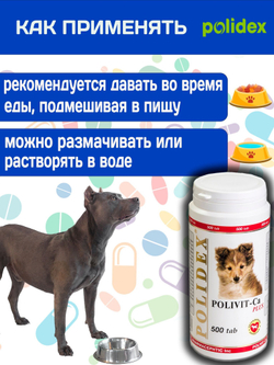Кормовая добавка для профилактики нарушений обмена веществ, витаминной и минеральной недостаточности, укрепления костей и зубов у собак Polidex Поливит-Кальций плюс (Polidex),150т