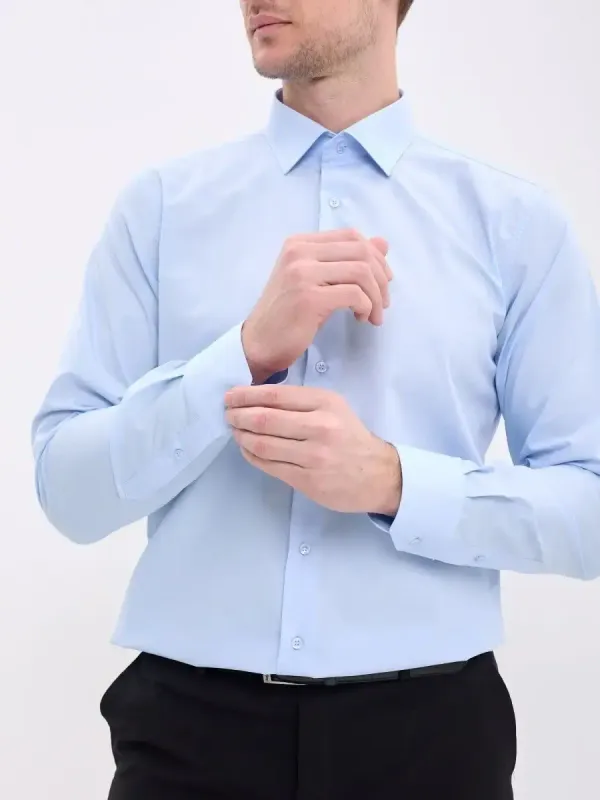 Рубашка на высокий рост LONG SLIM FIT с длинным рукавом, голубая