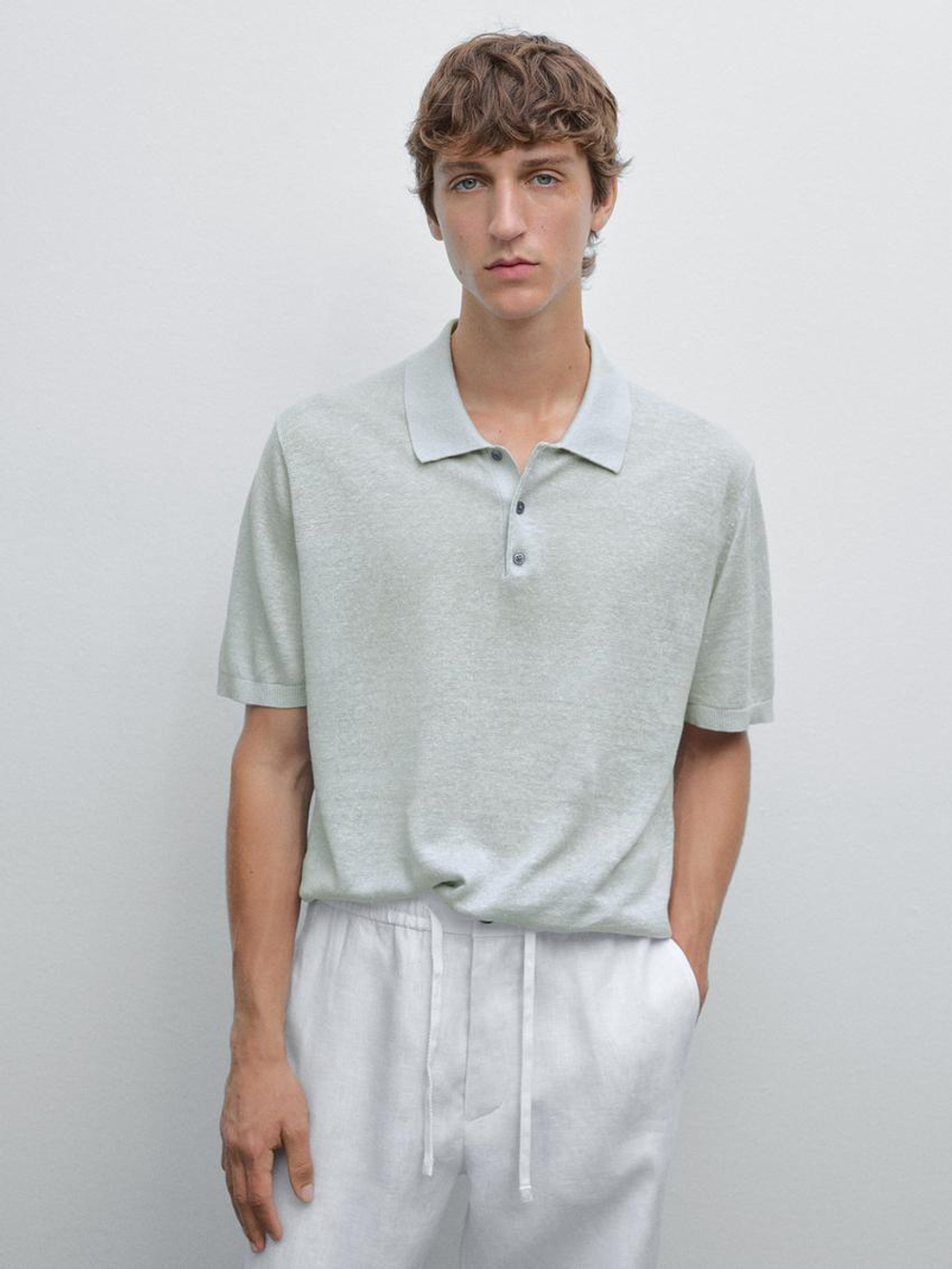 Massimo Dutti Поло из 100% льна, небесно-голубой