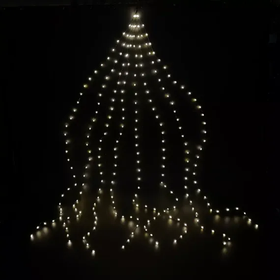 Светодиодная нить Хвост 480 белых ламп, 12 лучей по 2 метра, 24В, 8 режимов, таймер, зеленый провод, LUCA (85437)