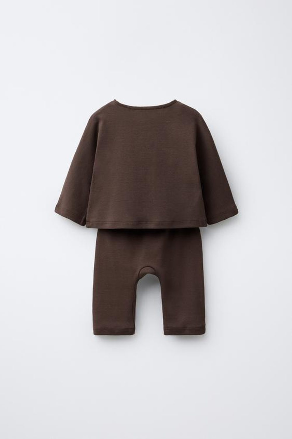 ZARA КОМПЛЕКТ ИЗ ОДНОТОННОЙ ФУТБОЛКИ И БРЮК, КОРИЧНЕВЫЙ