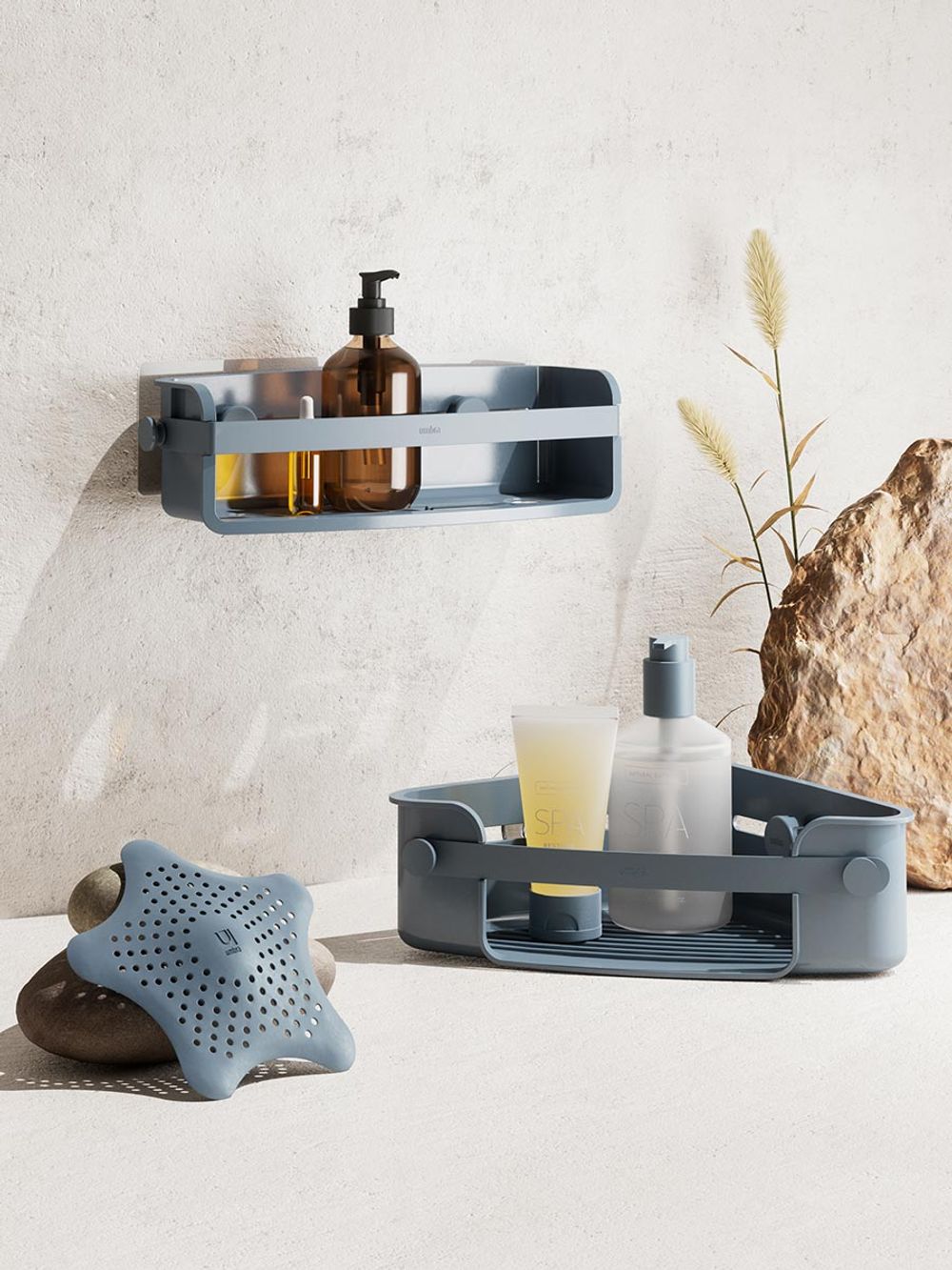 Органайзер для душа Flex Adhesive угловой, голубой