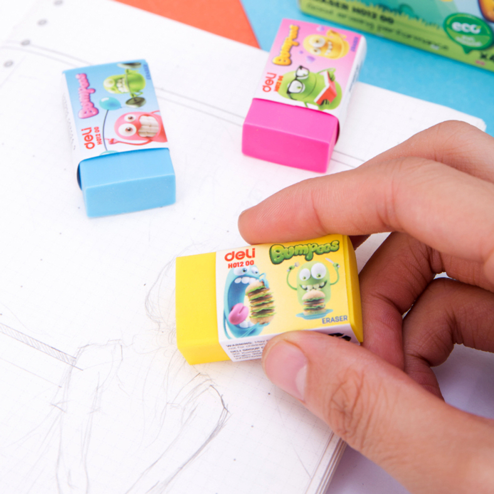 Ластик DELI "Bumpees", прямоугольный, ассорти, 40х22х12 мм