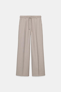 ZARA БРЮКИ В ЕЛОЧКУ С ПЛЕТЕНЫМ ПОЯСОМ, КАМЕННО-СЕРЫЙ