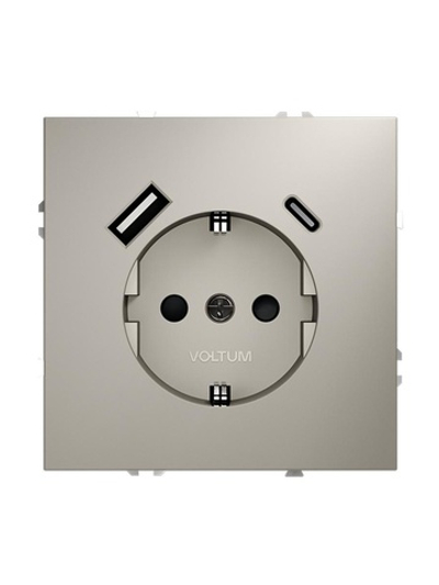 Розетка 1-м СП S70 16А с USB A+С с заземл. защ. шторки механизм кашемир Voltum VLS040503