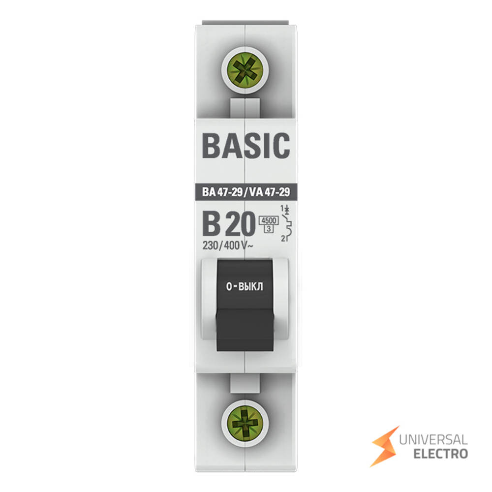 Автоматический выключатель 1P 20А (B) 4,5кА ВА 47-29 Basic