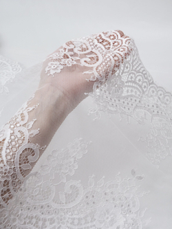 Кружево шантильи теплое белое неэластичное ширина 36 см КУПОН 3 м (грязь)