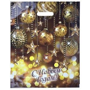 Пакет новогодний прорубная ручка Россия 38*47 см 60 мкм ПВД Вечеринка 1 шт 500 шт/кор