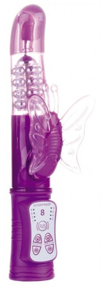 Фиолетовый перезаряжаемый вибратор Rechargeable Butterfly с клиторальной бабочкой - 22,8 см. (Цвет: фиолетовый)