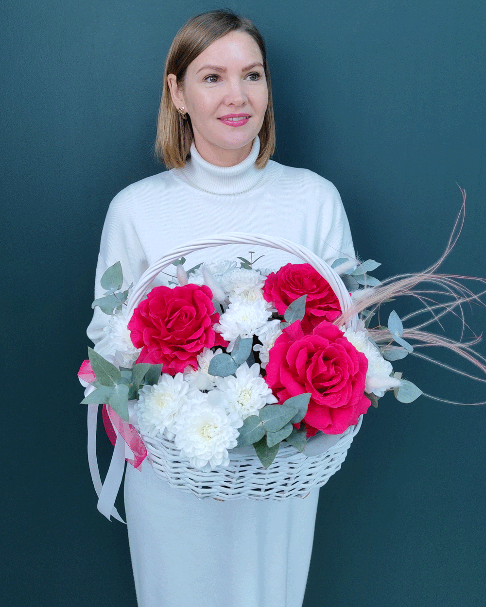 Цветочная корзина малиновая(00450)