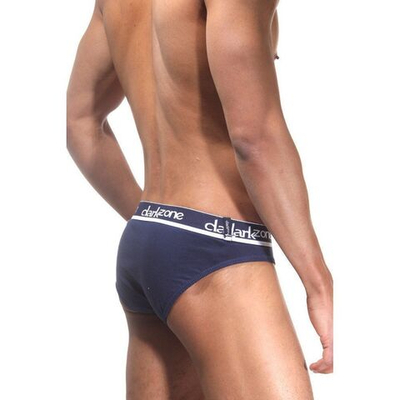 Темно-синие мужские трусы-слипы с контрастными надписями на резинке (Размер: M) (Цвет: темно-синий)