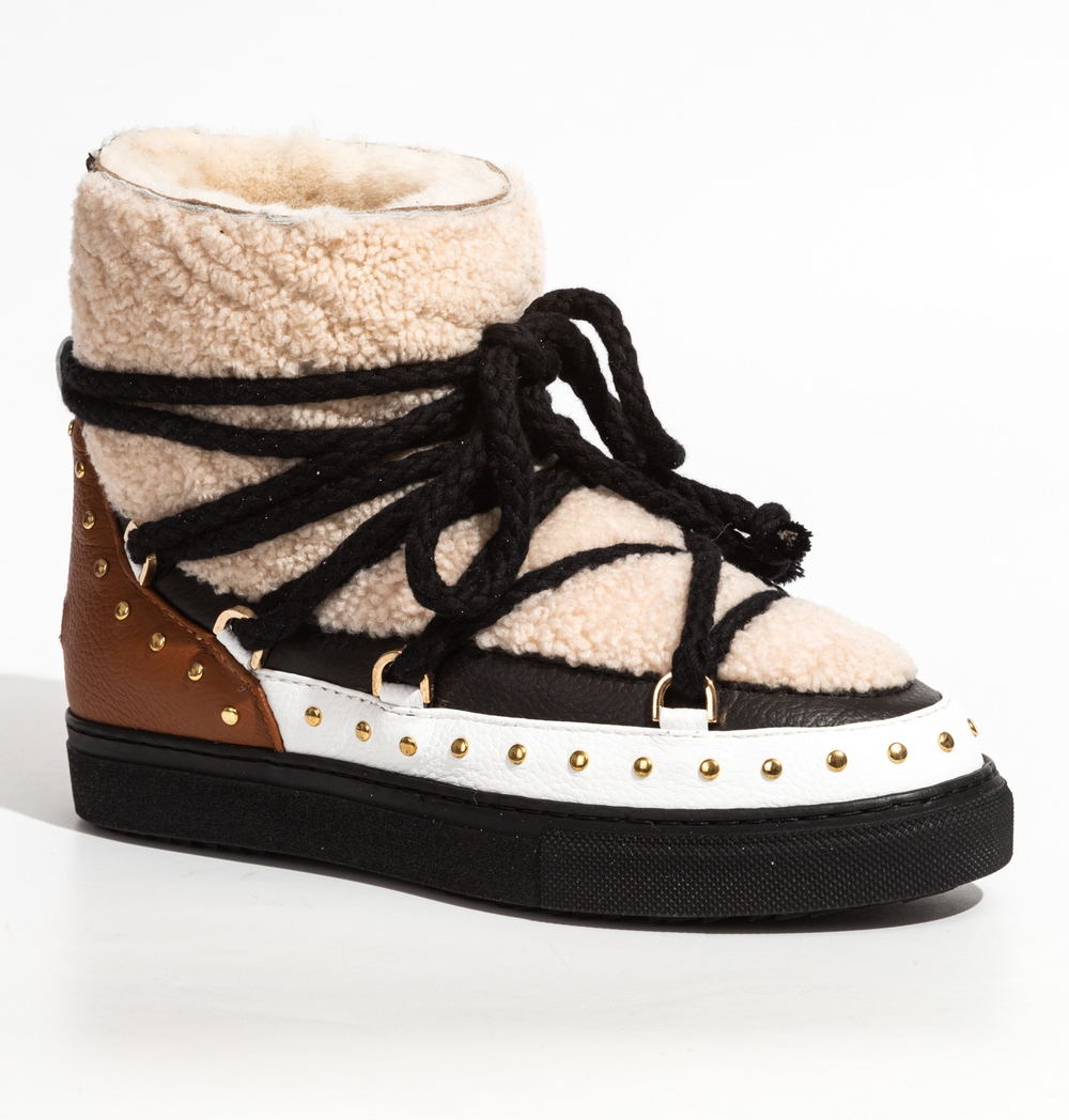 Высокие комбинированные кеды INUIKII 75103-076 Sneaker Curly Rock Cream на меху