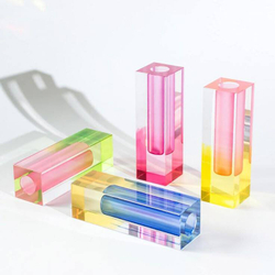 Ваза/Подсвечник из акрила 5 х 5 х 16 Розово-зеленый