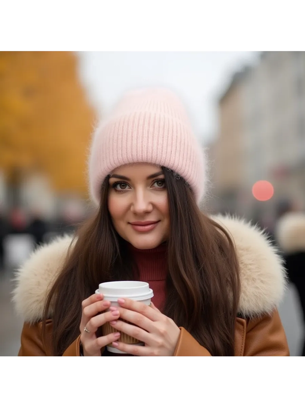 шапка вязаная бини ангора теплая демисезонная с отворотом