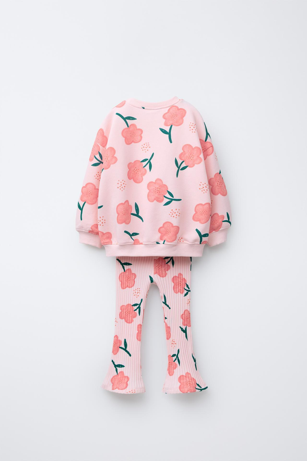 ZARA КОМПЛЕКТ ИЗ ТОЛСТОВКИ И ЛЕГГИНСОВ КЛЕШ В РУБЧИК С ПРИНТОМ, РОЗОВЫЙ/БЕЛЫЙ
