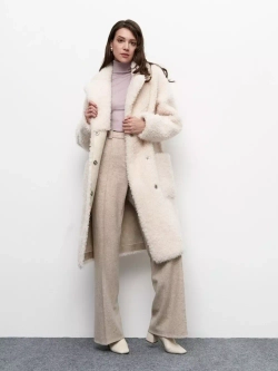 Шуба женская из шерсти мериноса чебурашка тедди, жемчужная, SilverFox