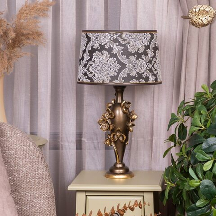 Настольная лампа Орхидея Лира Бронза с абажуром Тюссо Vatican (Ватикан) Черный