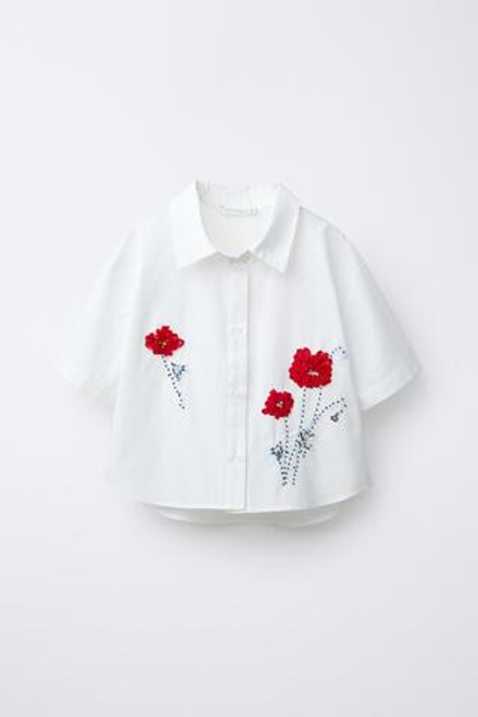 ZARA РУБАШКА С ВЫШИВКОЙ, БЕЛЫЙ/КРАСНЫЙ