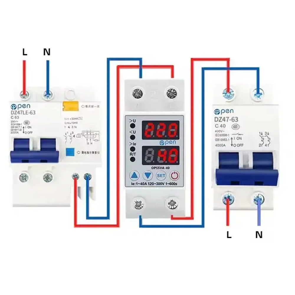 Реле контроля напряжения и тока на DIN рейку, 40А