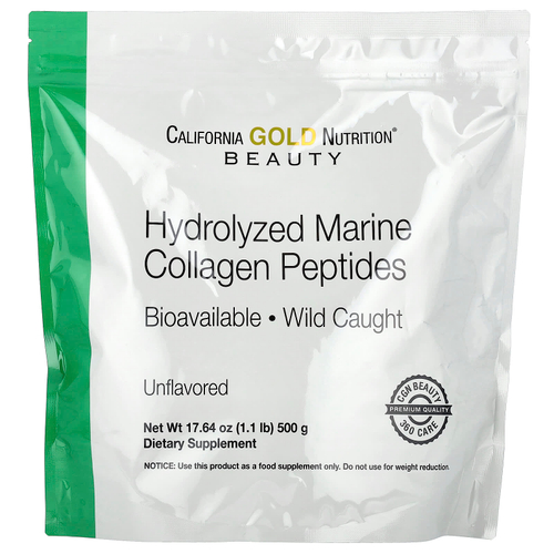 California Gold Nutrition, пептиды гидролизованного морского коллагена, без вкусовых добавок, 500 г (1,1 фунта)