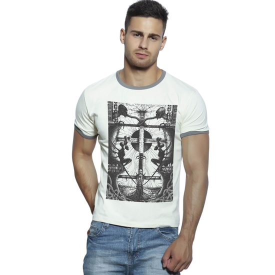 Мужская футболка бежевая с принтом Scandaloso Чужие 0503222m-EP