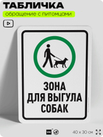 Табличка "Зона для выгула собак" на дверь и забор, для двора, дома, подъезда, 40х30 см, Silver Plane x Айдентика Технолоджи
