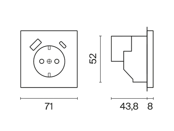 Розетка встраиваемая VOLTUM S70 с заземлением и защитными шторками, 16А, с USB, A+С, (титан)