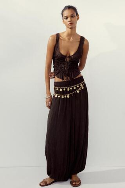 ZARA БРЮКИ-БАЛЛОНЫ ИЗ РЕЛЬЕФНОЙ ТКАНИ, ШОКОЛАДНЫЙ